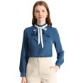 thumbnail image 1 of INSPIRE CHIC Women's Work Office Top Blouse Ruffle Neck Long Sleeve Ribbon Button Down Shirt, 1 of 6