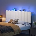 thumbnail image 1 of Pinmoco Tête de Lit Rembourrée Grand Lit avec Tablette de Rangement, Station de Recharge Type-C et USB, Velours Rayé Beige Moderne, Lumières DEL, Tête de Lit Seulement, 1 of 10