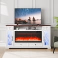 thumbnail image 1 of 80" Fireplace TV Stand with LED Light Remote Control & Timer Brown + White, 1 of 9