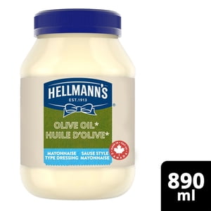 L'huile d'olive de Hellmann, la Mayonnaise, idéale pour les frites, les hamburgers et les salades, fabriquée avec des oeufs de canne libre et de l'huile de canola au Canada, 890 mL