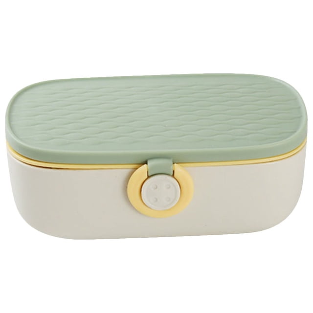 Needle and Thread Kit for Sewing Sewing Kit, Portable Sewing Kit for Adults, Plastic Sewing Box Needle and Thread Kit Sewing Accessories and Supplies. The image shows a compact, double-layer sewing box made of durable PP food-grade plastic in an elegant design with a green textured lid and a yellow button closure. Ideal for storing sewing essentials like threads, needles, and scissors, it is portable and convenient for travel.