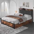 thumbnail image 4 of Ourlova King Bed Frame with Integrated Storage Headboard Charging Station and Drawers Noise Free Sturdy Platform No Box Spring Needed, 4 of 8