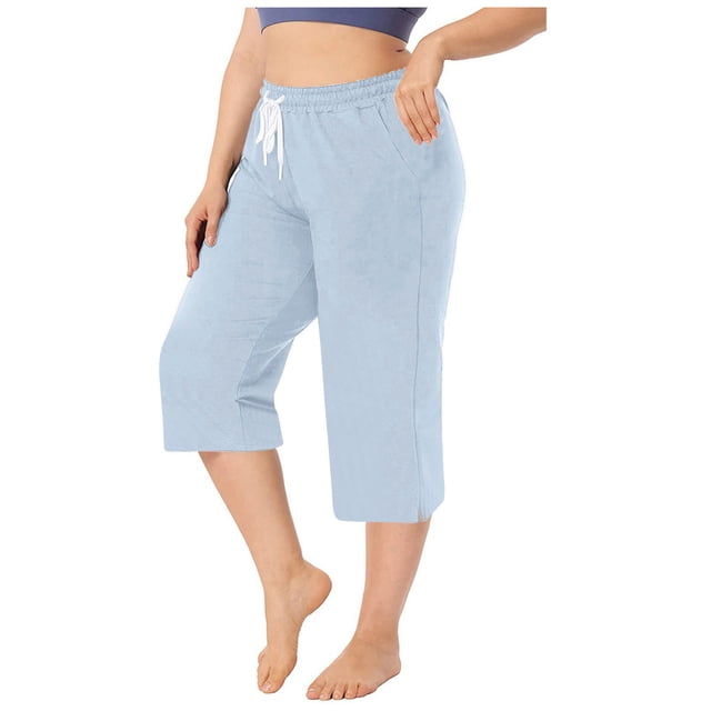 JIUKE Capri Pants for Women Elastic Waisted Drawstring Summer Lounge Cropped Sweatpants with Pockets