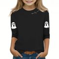 thumbnail image 2 of MKOSPLRT Chandails d'Halloween pour Enfants 3-12 Ans Garçons Filles T-Shirts Graphiques à Manches 3/4 Col Ras du Cou Coupe Ample Hauts Mignons Fantômes Citrouille T-Shirts, 2 of 4