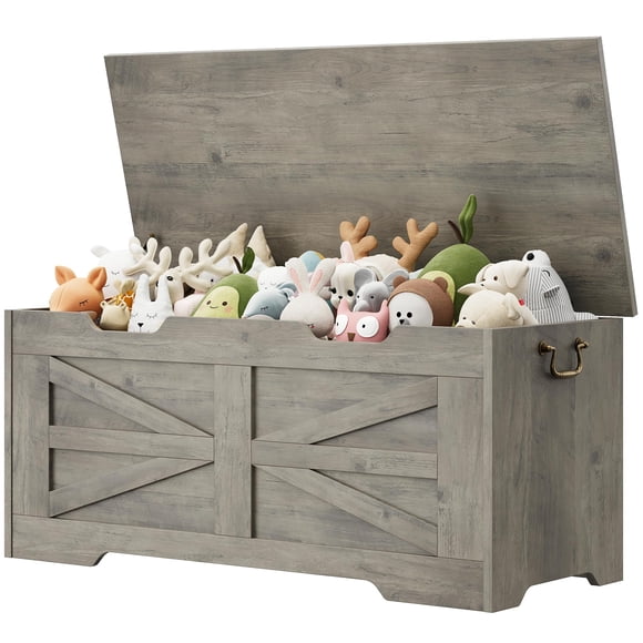 EDTara Storage Chest, Storage Bench with Safety Hinge, Wooden Storage Trunk, Flip Top Blanket Storage Chest Trunks, Bench Storage for Entryway, Living Room, Bedroom