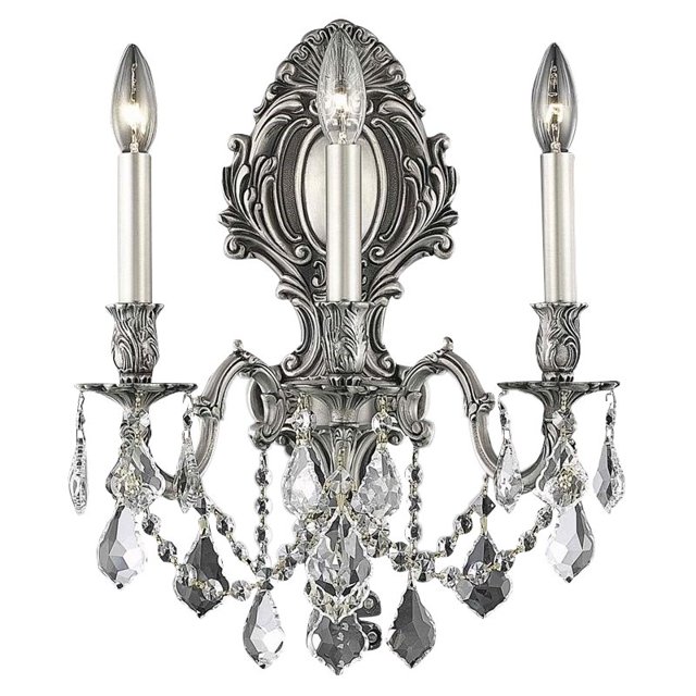 Elegant Lighting Monarch Traditional Pewter 3 Light E12 Crystal Wall Sconce