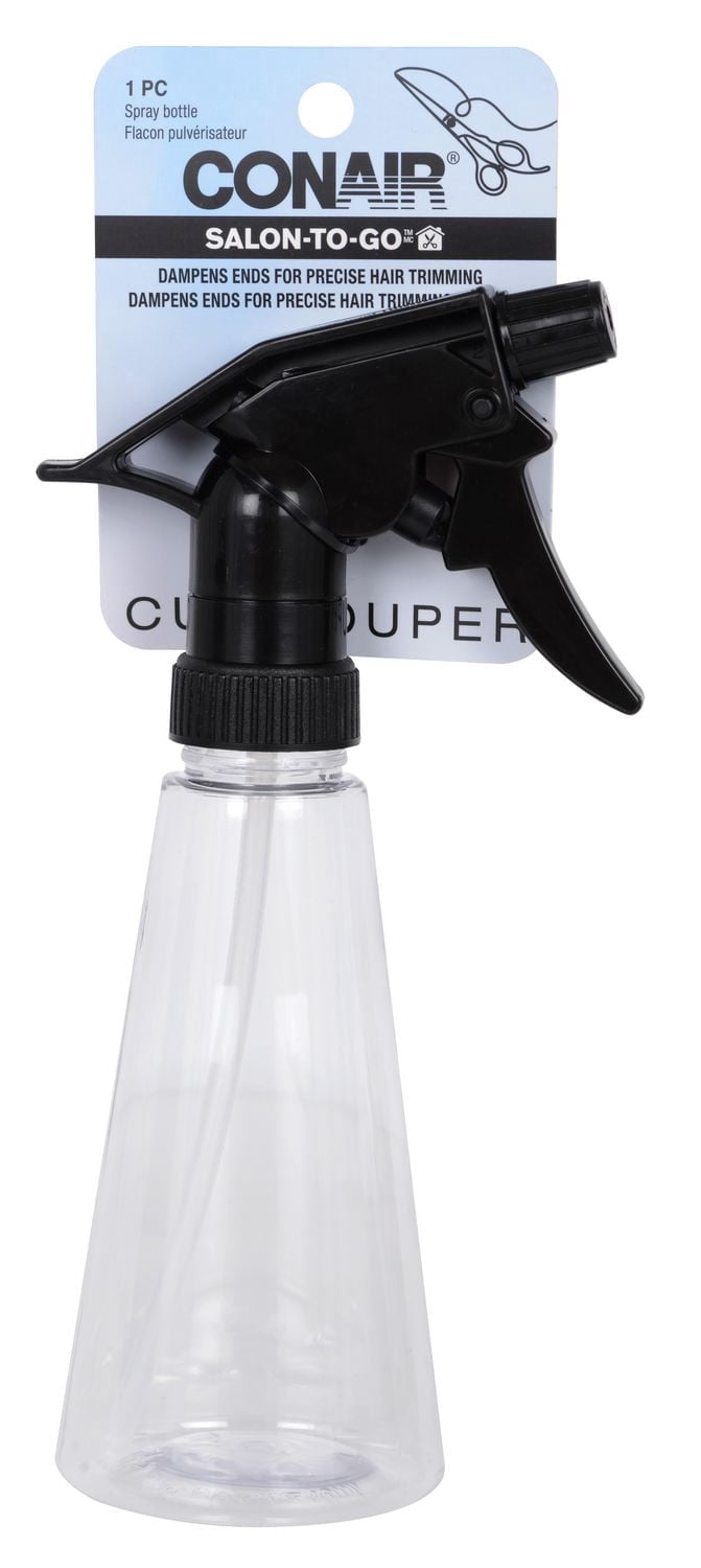 Conair Salon‑To‑Go Spray Bottle, Clear Refillable Hair Mist Bottle with Black Nozzle