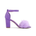 thumbnail image 3 of BLISSFUL STEP Women's Faux Fur Ankle Strap Block Heel Open Toe Sandals Purple 9, 3 of 7