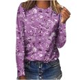 thumbnail image 1 of Pompotops Femmes Dames Col Rond Hauts Amples Décontractés T-Shirts Imprimés Blouse à Manches Longues en Solde, 1 of 5