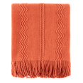 thumbnail image 2 of Battilo Couverture Jetée en Tricot Orange Rouge, Douce, Légère, Texturée, Couverture Décorative avec Pompon pour Lit, Canapé, 50"x60 Pouces, 2 of 7