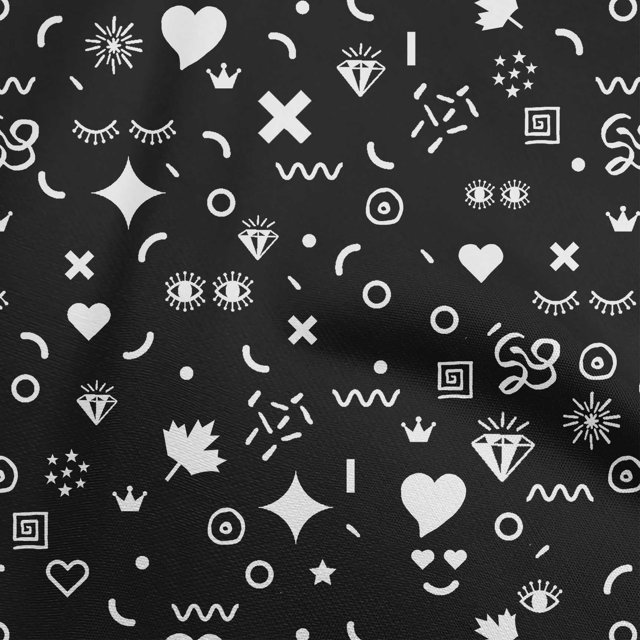 oneOone Polyester Spandex Black Fabric Doodle Craft Projects Decor Fabric Printed By The Yard 56 Inch Wide