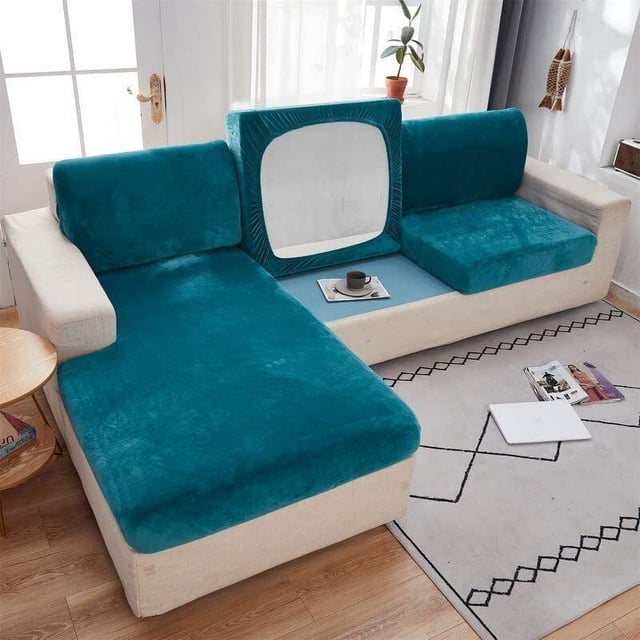 2024 Soft Velvet Sofa Seat Cushion Cover - Stretch Non-Slip Sofa Cover Couch Cushion Covers for Sectional Sofa L Shape Sofa Cushion Slipcover Furniture Protection (Grey Large Single Sea
