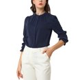 thumbnail image 1 of INSPIRE CHIC Blouse Haut à Col Montant à Volants Boutonné à Manches Longues pour Femme TP Bleu Marine, 1 of 8