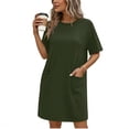 thumbnail image 2 of ShomPort Robe T-Shirt d'Été pour Femme Décontractée à Manches Courtes, Col Rond, Basique, Ample, Mini, avec Poches, 2 of 6