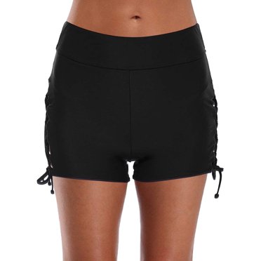 UANWENN Women High Waisted Drawstring Swim Shorts Ruched Swimsuit Bottoms Girls Board Shorts Size 16 Swim Shorts Bathing Suit for Women Short and Top Set Women Conservative Swimsuits for Women with