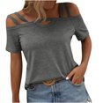 thumbnail image 1 of T-shirts pour Femmes Mode Mode pour Femmes Décontracté Couleur Unie T-Shirt à Col à Bretelles Haut Manches 1/2 Hauts pour Femmes, 1 of 11
