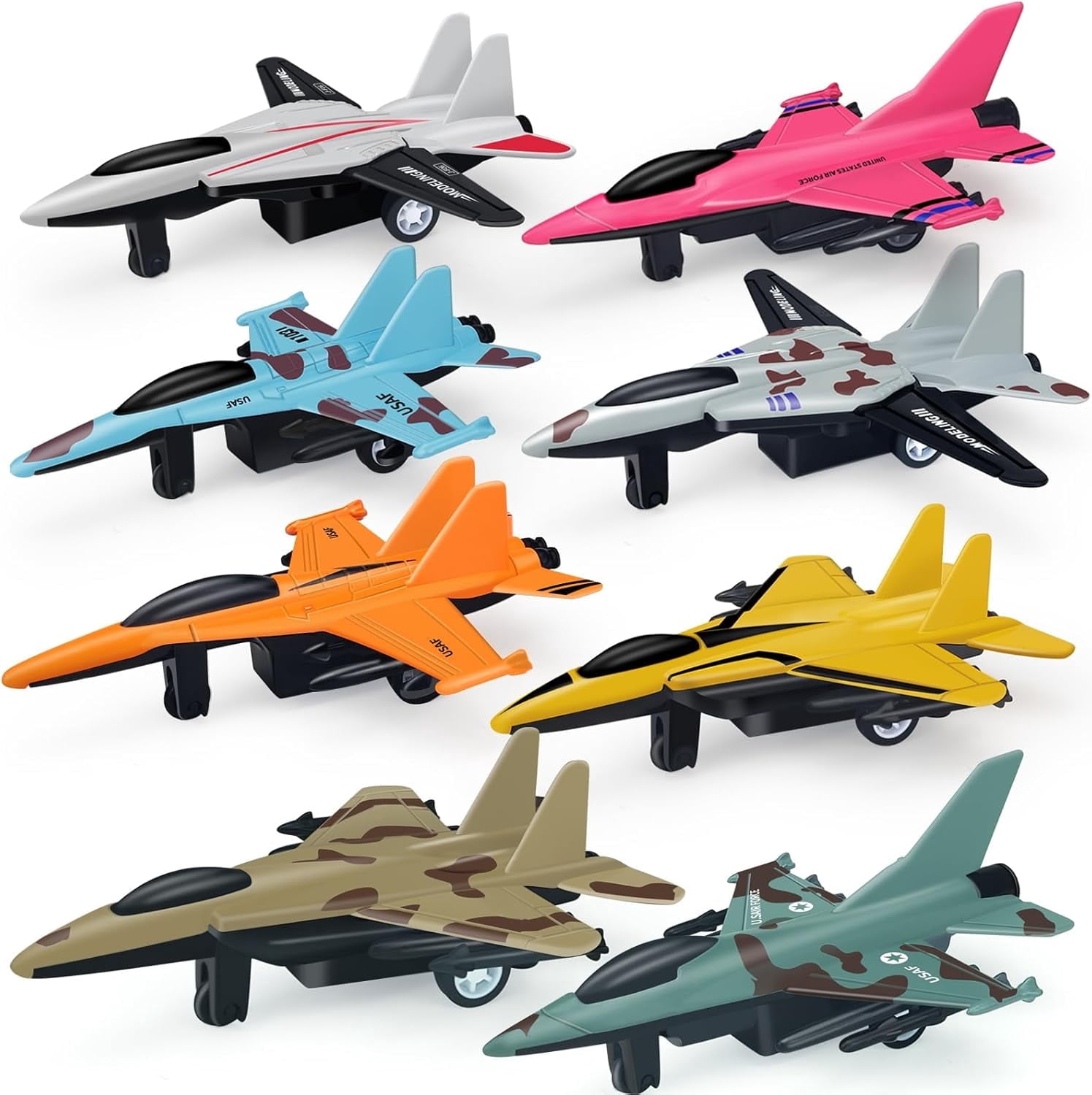 Lot de 8 Jouets d'Avion pour Garçons de 3 4 5 6-9 Ans, Jouets d'Avion de Chasse Militaire en Métal à Rétrofriction, Modèles d'Avion en Métal Moulé sous Pression, Avions Jouets pour