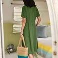 thumbnail image 4 of QUYUON Robe en Lin Femme Été Décontractée Col en V Manches Courtes Chemise Boutonnée Robes Invitée de Mariage Cocktail Fête Robe Trapèze Mini avec Poches Robe de Plage Soleil Style D-3443 Vert G, 4 of 8