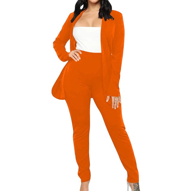 Yuyuzo Womens Business 2 Piece Sets Long Sleeve Open Front Blazer Jackets with Work Pants Solid Color Suits