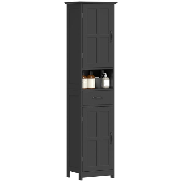 kleankin Armoire de Rangement de Salle de Bain Colonne à Linge avec Tiroir à Tablette Ouverte Noir