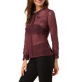 thumbnail image 4 of INSPIRE CHIC Women's Ruffled Collar Long Sleeve See Through Lace Button Down Shirt, 4 of 6