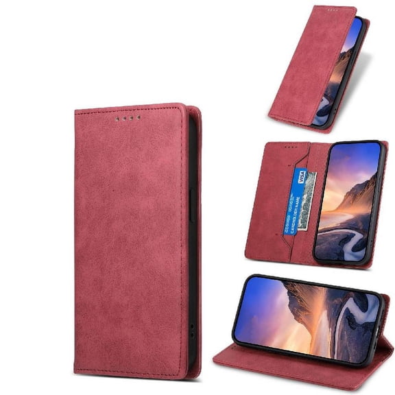 RFID Blocking Wallet Case for iPhone 17 Pro Multifunctional Flip Cover with Card Slots & Cash Pocket, Magnetic Closure, TPU Bumper & Kickstand Stand Red