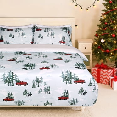 Gogreen Twin Christmas Duvet Cover, Soft & Breathable Microfiber 3 Pieces Bedding Sets, Pattern Comfy Duvet Cover, with Zipper Closure (Christmas Forest)