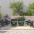 thumbnail image 2 of Patiojoy 8 Piece Patio Rattan Conversation Set Outdoor Wicker Furniture Set w/ Chair Loveseat & Tempered Glass Table Turquoise, 2 of 9