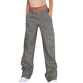 thumbnail image 3 of CFLVAEK Womens Cargo Pants with Pockets Casual Mid Rise Denim Pant Loose Fit Wide Leg Hiking Pants Solid Color Jean Pants Gray M, 3 of 9