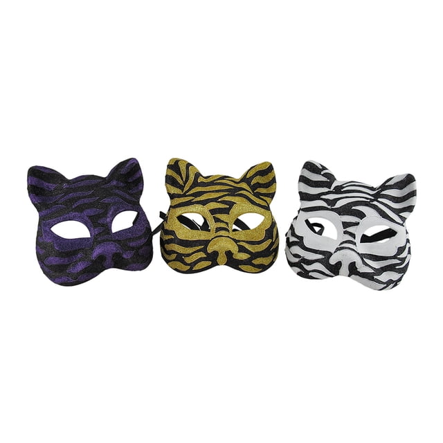 Ensemble de 3 Masques de Costume de Chat Scintillants à Rayures d'Animaux Gotto Carnaval Halloween