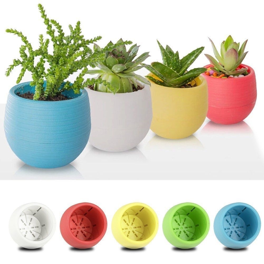 Colorful 7*6.5cm Round Plastic Flower Pot Plant Planter Garden Home Office Decor