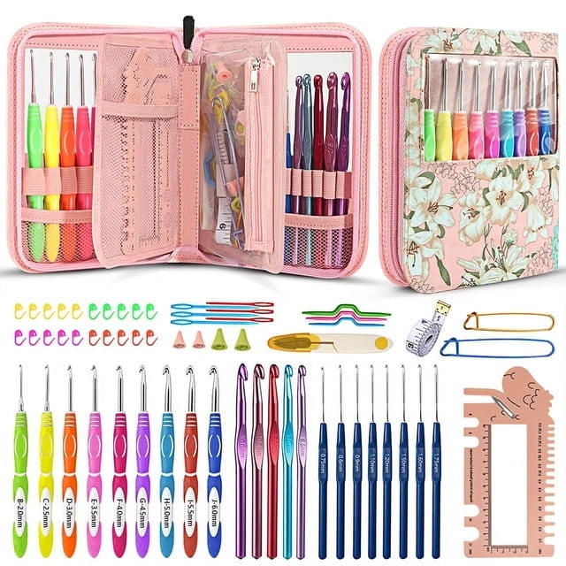 Crochet Hook Kit Soft Handle Crochet Knitting Knitting Craft Yarn Sewing Tool Set Crochet Storage Bag Gift for Beginners