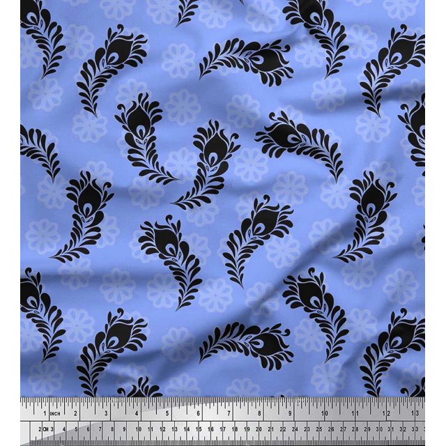 Soimoi Rayon Fabric Floral & Peacock Feather Print Fabric by Yard 42 Inch Wide