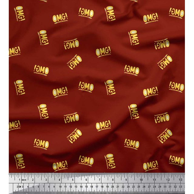 Soimoi Red Velvet Fabric OMG Text Printed Craft Fabric by the Yard 58 Inch Wide