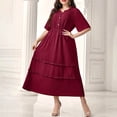 thumbnail image 1 of Ovzne Robes pour Femmes Robe de Plage Mode Grande Taille pour Femmes Couleur Unie Col Rond Manches Courtes Taille à Boucle Robe en Dentelle Robe de Vacances Manches Courtes Liquidation, 1 of 5