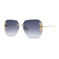 thumbnail image 3 of Rimless Foliage Flower Jewel Trim Rectangle Chic Sunglasses Gold Smoke, 3 of 4