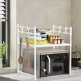 thumbnail image 1 of Iumwxz Microwave Oven Shelf Multi Layer Countertop Kitchen Organizer No Drill Easy Install Durable Space Saving Storage Rack Spice Towel Appliance Holder with Hooks 1 Piece White A, 1 of 7