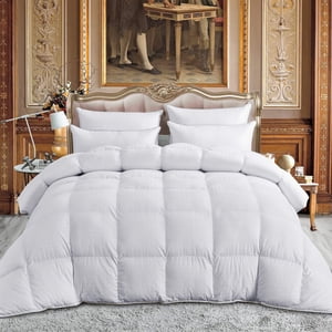 Luxurious All-Season King/California King Goose Down Comforter Duvet Insert Exquisite Dobby Checkered Design 300 Thread Count 100% Egyptian Cotton 65 oz Fill Weight Baffle Box White