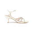 thumbnail image 3 of BLISSFUL STEP Women's Shoes Rhinestone Ankle Strap Kitten Heel Open Toe PU Buckle Sandals  White 8, 3 of 7