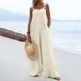 thumbnail image 2 of TrendOFT Womens Casual Summer Jumpsuit Loose Spaghetti Strap Solid Button Pocket Rompers For Women One Piece Overalls Beige M, 2 of 8