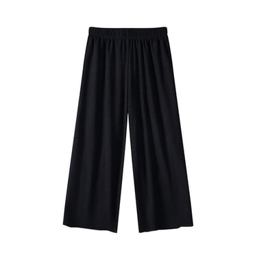 Yuyuzo Girls Wide Leg Pants Stretchy High Waist Lounge Pants Casual Flowy Solid Color Trousers