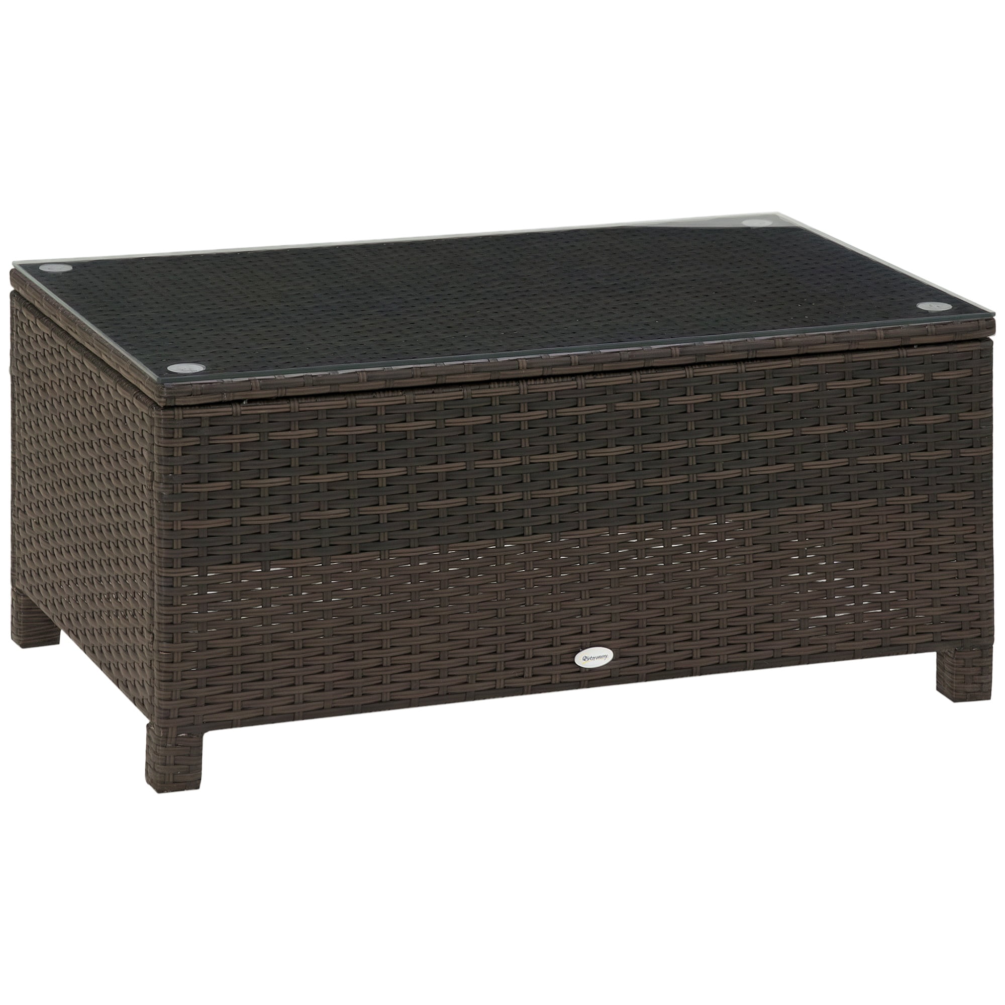 Outsunny Rattan Outdoor Coffee Table with Tempered Glass Top, Brown