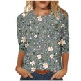 thumbnail image 2 of UPPADA Blouses pour Femmes Grande Taille à Manches 3/4, T-Shirts à Imprimé Floral Teintable, Chemises Décontractées Tendance à Col Rond, Chandails Confortables à Enfiler, Hauts Blouses Mignons d'Été pour Femmes, Hauts à Manches 3/4 en Liquidation, 2 of 5