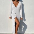 thumbnail image 1 of Womens Deep V Neck Button Down Long Knit Sweater Dress Bodycon Long Sleeves Sweater Maxi Dress, 1 of 6