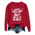 thumbnail image 1 of WEAIXIMIUNG Chandail pour Femmes Chic Chandail d'Automne et d'Hiver pour Femmes 2025 Col Rond Mode Chemise à Imprimé Vache Manches Longues Mode Décontractée Mode Haut de Sortie, 1 of 4