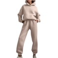 thumbnail image 2 of PVCS Women Casual Solid Color Two Piece Long Pants Hooded Pullover Long Sleeve Sweatshirts Sets, 2 of 8