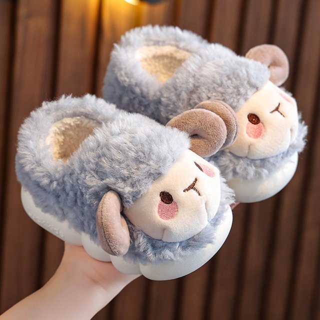 RXIRUCGD Winter Children Add Plush Non-slip Keep Warm Home Cotton Slippers( Sky Blue, Size:22 )
