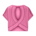 thumbnail image 3 of Amzcrzy Hauts pour Femmes Tendance Couleur Unie Hauts de Printemps Été pour Femmes Décontractés Manches Courtes Col Rond T-Shirts Dos Découpé Confortables Hauts de Sortie, 3 of 5
