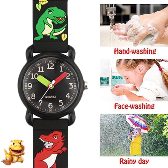 Maoww 3D Lovely Cartoon Dinosaur Car Watch for Kids Waterproof PVC Watch for Girl and Boy black