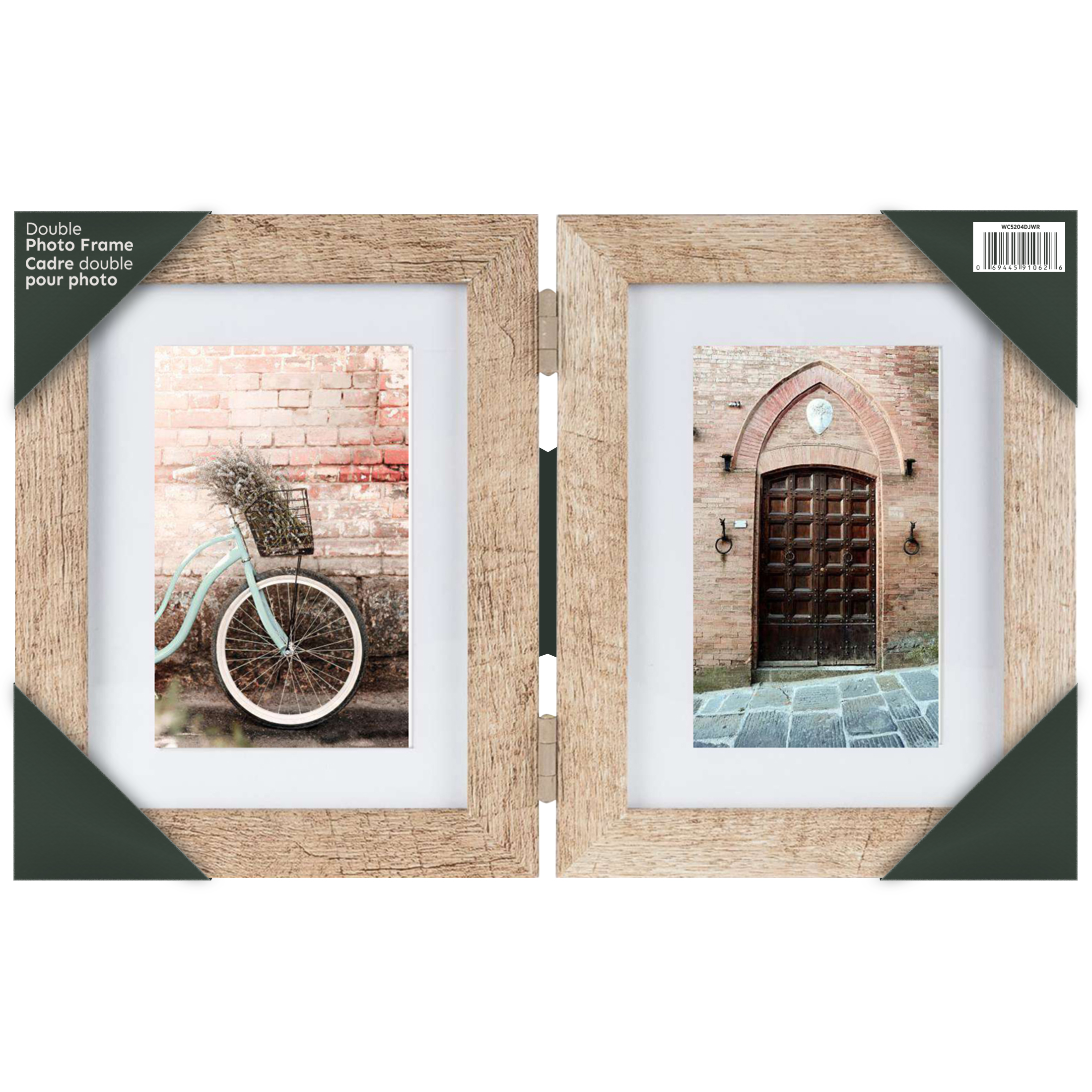 Unbranded Cadre photo articulé Oldal à deux ouvertures de 5 x 7 po, en plastique, aspect rustiqu vieilli, décoration intérieure
